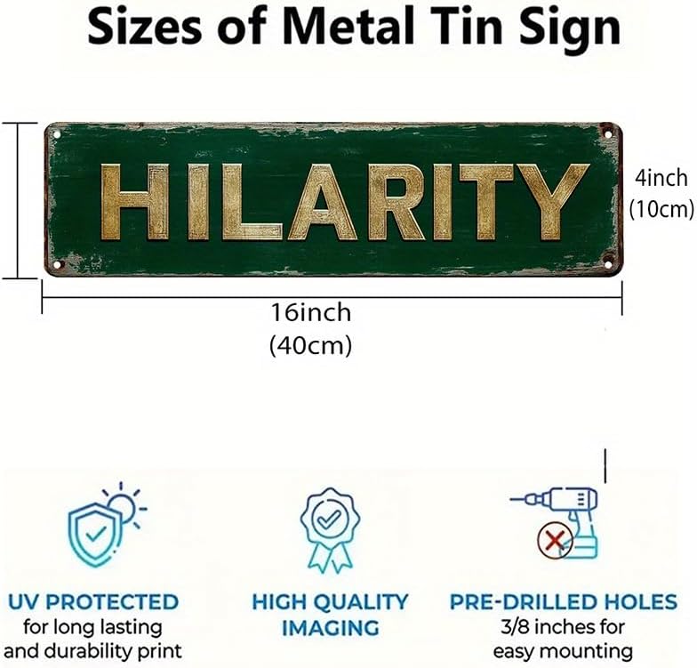 Bar Sign Bar Gifts Vintage Metal Wall Decor Sign"HILARITY" Street Sign Funny Man Cave Decor Accessories for Home, Bar, Bathroom, Bedroom Unique Retro Tin Signs for Outdoor 4 X 16 inches image 5