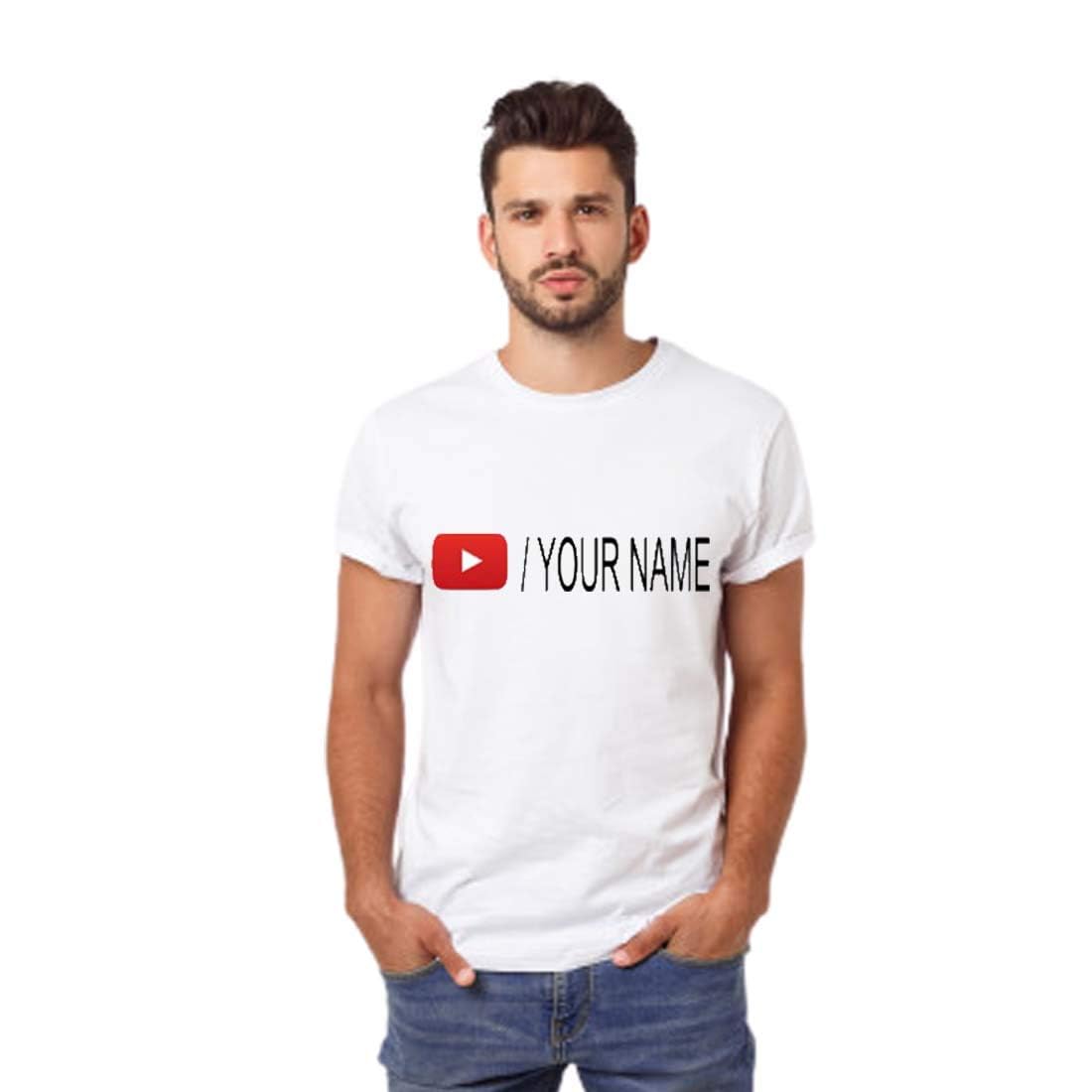 Ruby fabrics linings Slim Fit White Youtuber Custom Channel Name Printed Half Sleeve T-Shirt