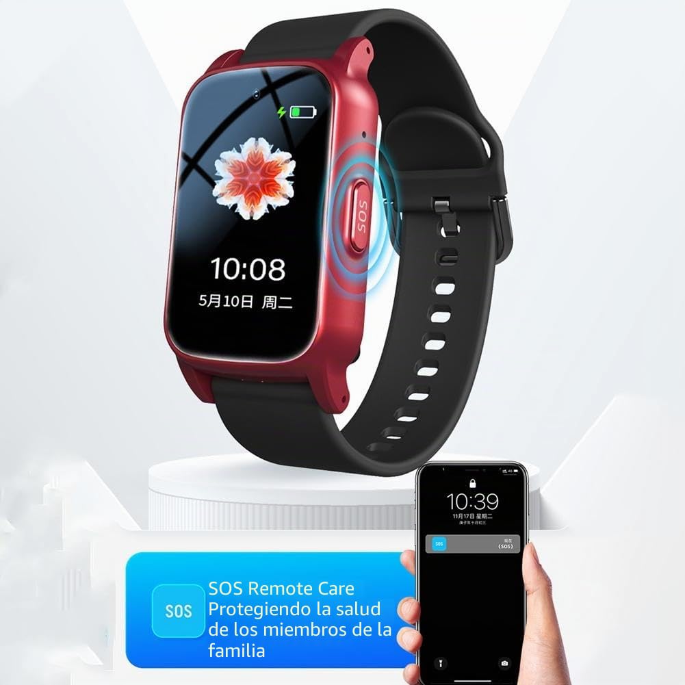 Reloj inteligente para personas mayores, detección de caídas, monitoreo GPS y alarma SOS, monitoreo de fitness impermeable con videollamada HD, con monitor de frecuencia cardíaca/presión arterial