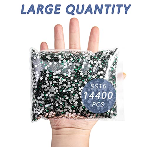 Image of Beadsland Flatback Rhinestones Bulk,14400pcs Green Rhinestones for Nails Crafts Clothes DIY Decoration, Emerald, SS16, 3.8-4.0mm | Flatback Glass Gems for Nails Crafts Clothes DIY Decoration, Glue Fix, 3.8-4.0mm,Dark Green