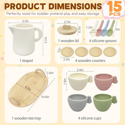 BOMOKS Wooden Tea Set for Toddlers 3-5, 15-Piece Pretend Play Kitchen Toys by BOMOKS - Used condition - Image 3