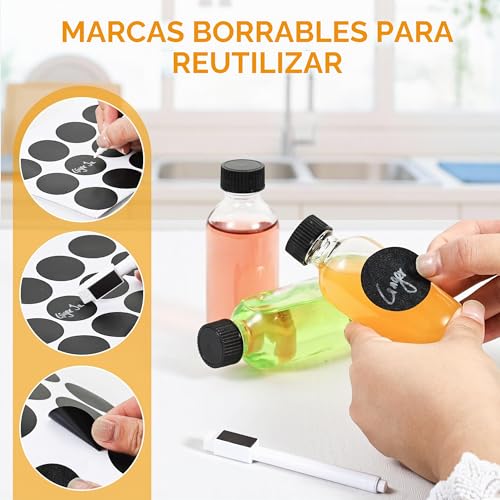 Miniatura 5 de Yokuni 12 X Mini Botellas De Cristal 60ml, Botellitas Pequeñas Para Rellenar Embudos, Etiquetas Y Bolígrafo, Shots Botellitas Set Para Mermeladas Caseras, Especias, Favores De Boda Y Fiestas