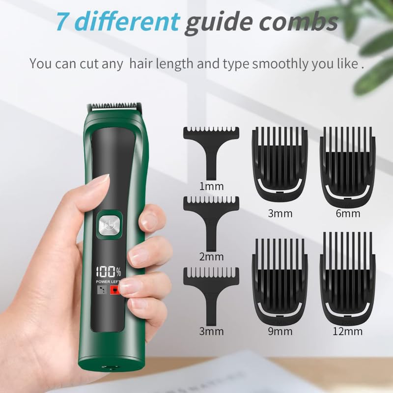 HATTEKER HT-626 trimmer with various guide combs ranging from 1mm to 12mm for different hair lengths