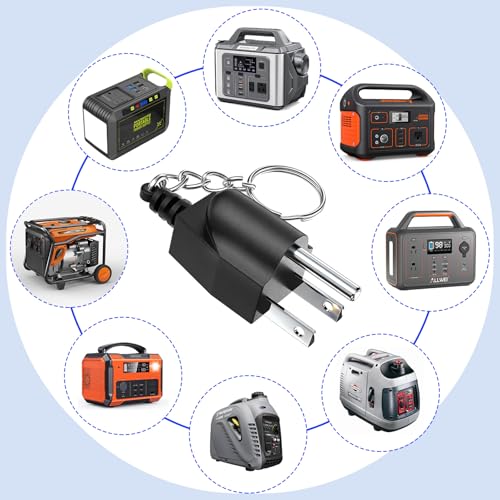Generator Grounding Plug with Keychain - Portable Neutral Ground Bonding Adapter (NEMA 5-15P to 5-15R/TT-30R) for Inverter Generators, RV, Trailer, Camping - Easy Storage & Anti-Loss(2Pack ,Black)