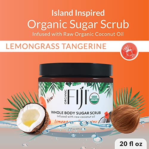 Organic Fiji Whole Body Scrub - Infused With Coconut Oil, Exfoliating Sugar Scrub For Smooth And Soft Skin, Exfoliates & Restores Skin's Natural Biosphere, Lemongrass Tangerine 20 Oz #TOP1