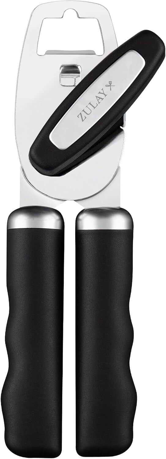 Zulay Kitchen Dosenöffner Manuell aus Edelstahl – Schwerlast Can Opener mit Flaschenöffner, Ergonomischer Drehknopf & Soft-Grip-Griffe, Sieger Dosenöffner für Senioren & Alltag, Rostfrei