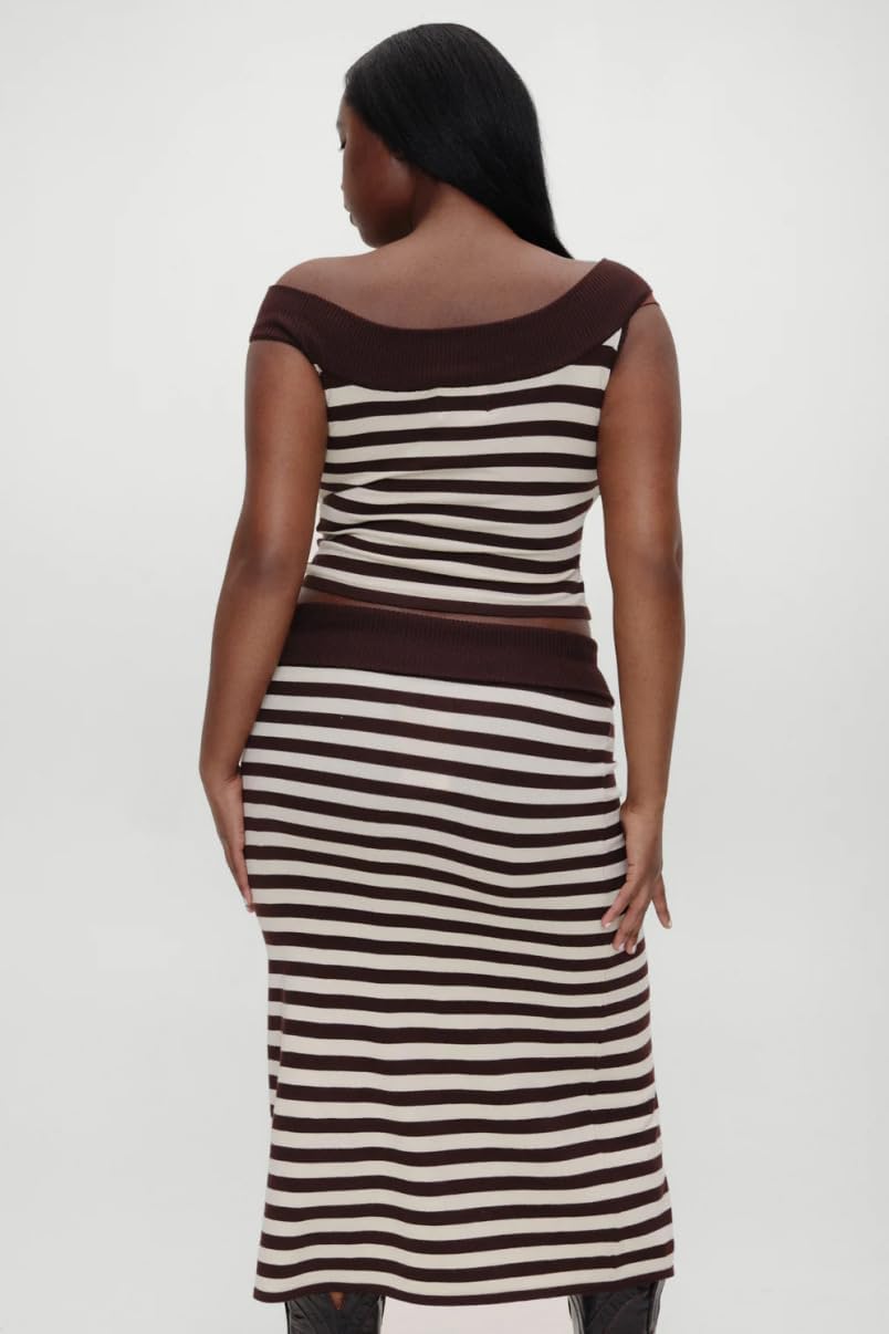 Womens Knit Skirt Outfits Stripe Off the Shoulder Top Maxi Wrap Skirt Sexy Going Out Sweater Skirt Set - Image 5