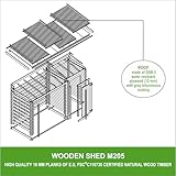 TIMBELA M205 Holz-Geräteschuppen 344x146x199 cm – Gartenhaus mit Brennholzregal, wasserfestem Dach, 3.64 m²