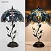 LXHCYOU Tiffany Table Lamp, Stained Glass Desk Light, W12H19 Inch, Metal Leaf Base (Blue Baroque Style)