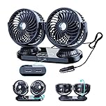 xuenair Auto Oscillating Car Fan 12v/24v Cigarette Lighter Plug for Pickup Truck RV SUV Sedan Van Boat Dash, Strong 3 Speeds Portable Rotatable Electric Car Cooling Fan - DC 12V/24V with 2 USB Port