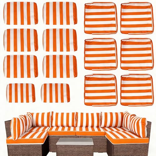 XX xfasd Outdoor Cushion Covers for Patio Furniture, Patio Cushion Covers Replacement with Zipper, Waterproof & Fade Resistant,Only Cover (Orange and White Stripes, 25.6Lx25.6Wx4H - Only Covers) by XX xfasd - Used condition - US$63.99