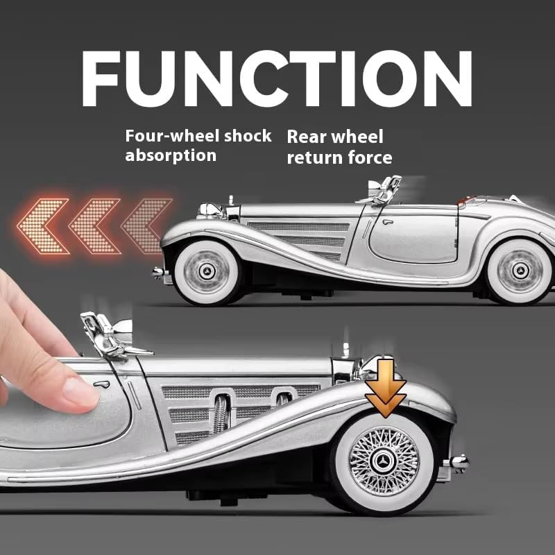 Image of 1:24 Scale Benz 500K Toy Car | Metal Pullback Diecast Car for Kids with Openable Doors, Sound, Light Effects Toy for Car Enthusiasts (Color As Per Available), Black