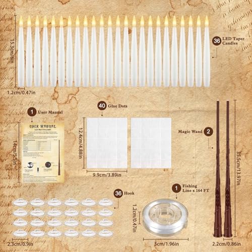 Image of 36 Pcs Halloween LED Magic Hanging Floating Candles, Taper Flickering Flameless with 2 Magic Wands - Candle Set for Halloween, Christmas, Weddings, Birthdays & Fantasy Ambiance...