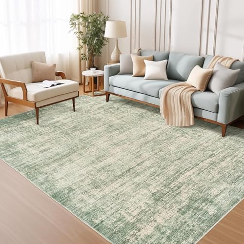 Tapis salon lavable en machine design modern green doux à poils ras