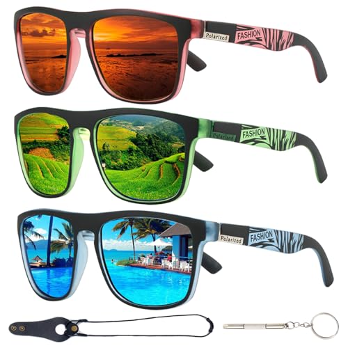HTTDSLF 3 PCS Gafas de Sol Polarizadas, Gafas de Sol Hombre Mujer, Hombre Gafa Polarizado, para Golf Ciclismo Pesca Running Deporte Protección UV400