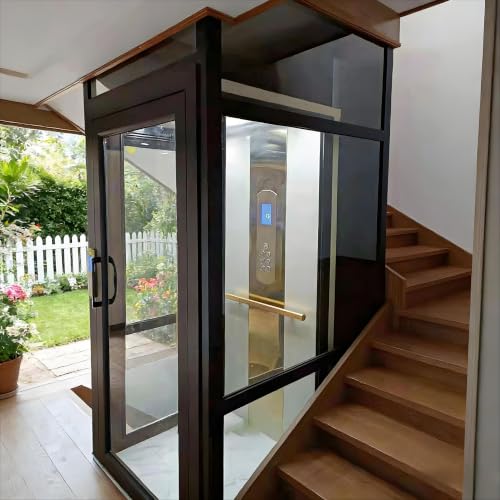 Luxury Home Elevator, Traction Residential Elevator for 2-3 Story Homes, Custom Glass Cabin Villa Lift with Quiet Operation and LED Lighting, Compact Home Lift for Elderly Mobility, Outdoor Safety