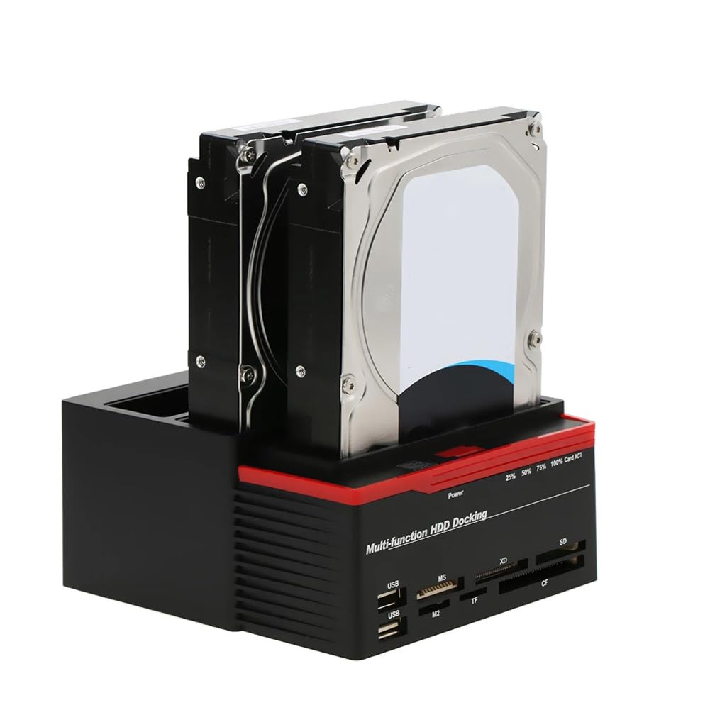 1 Pièce Station d'accueil pour Disque Dur à Double Baie Multifonctionnelle Tout en 1 pour Disque Dur IDE et de 2,5/3,5 Pouces en Plastique Noir avec Base USB 3.0, Prise Européenne