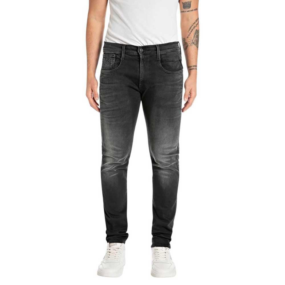 Replay Herren Jeans Anbass Slim-Fit Hyperflex mit Stretch, Schwarz (Black 098), 29W / 32L