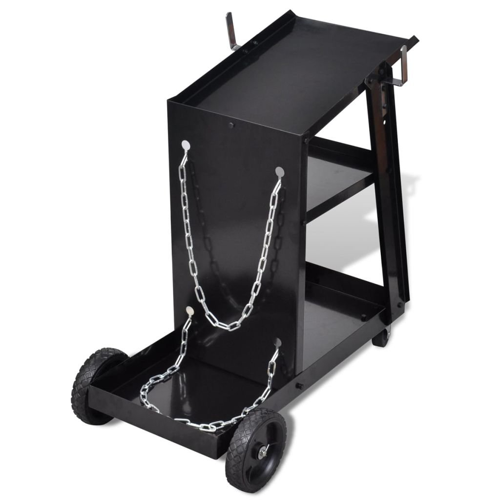Carro de Soldadura Negro con 3 estantes Organizador de Taller Piqueta Soldador