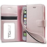 iPhone 7 Case, TORU [Prestizio][Rose Gold] Wallet Case - Synthetic Leather Wristlet Flip Cover with [Card Slot][ID Holder][Kickstand][Wrist Strap] for Apple iPhone 7 - Rose Gold
