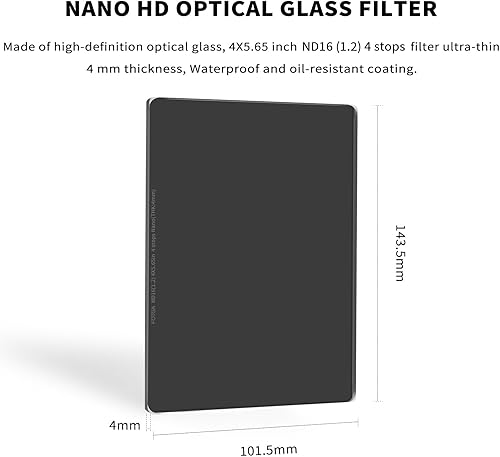 Miniatura 5 de FOTGA Nano 4 x 5.65 ND16 Filtro de densidad neutra, vidrio óptico ND1.2 (4 paradas) Recubrimientos multicapa MC Cinema Square ND Filter para caja