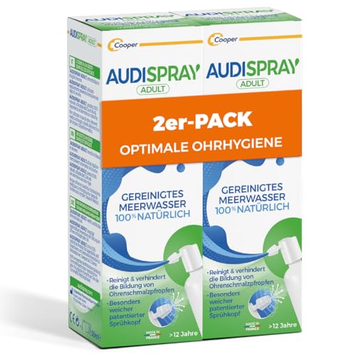 AUDISPRAY ADULT x 2 - Redovita higijena uha - 100 posto prirodna otopina od pročišćene morske vode - Sprej 50 ml x2