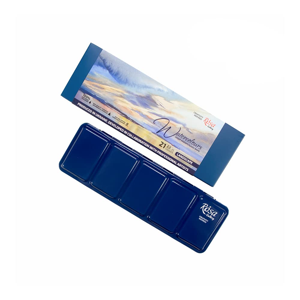Rosa Gallery Landscape Professional Aquarellfarben-Set, 21 Wasserfarben à 2,5 ml, Hohe Lichtechtheit Farben Kit für Künstler, Erwachsene, Leichtes und tragbares Metallgehäuse