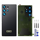Sanmonkey Glass Back Cover for Samsung Galaxy S25 Ultra SM-S938B S938U S9380 Back Battery Cover Replacement Repair Set with Repairing Toolkit (Jet Black)