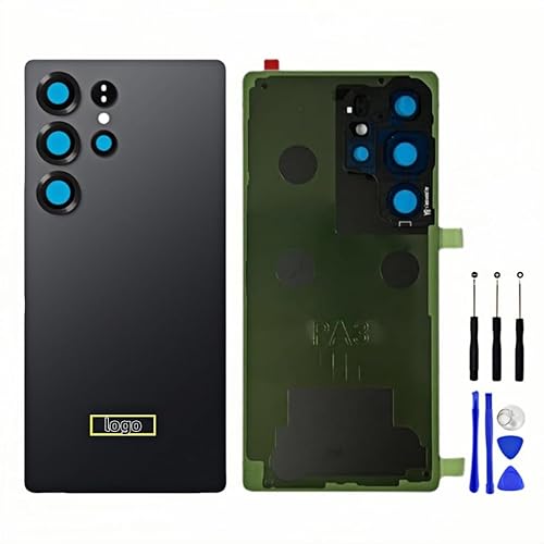 Sanmonkey Glass Back Cover for Samsung Galaxy S25 Ultra SM-S938B S938U S9380 Back Battery Cover Replacement Repair Set with Repairing Toolkit (Jet Black)