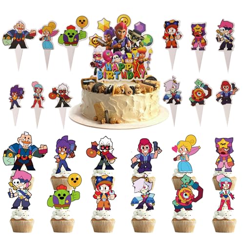 BRITIVIVE Cartoon Cupcake Topper Deko 25 Stück Stars Figuren Kuchen Deko Happy Birthday Tortendeko für Kinder Muffin Deko Torte Cake Topper Geburtstag für Jungen und Mädchengeburtstage