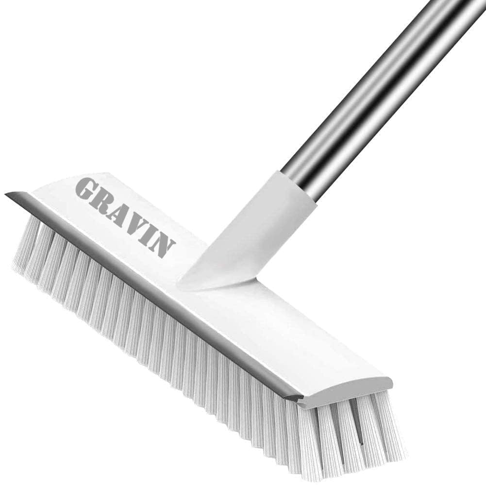 gravin Bathroom Cleaning Brush with Wiper 2 in 1 Tiles Cleaning Brush Floor Scrub Brush with Long Handle White scrubbing Brush Cleaning Brush Stainless Steel Handle(Pack Of1Heavy Quality)-picture-13