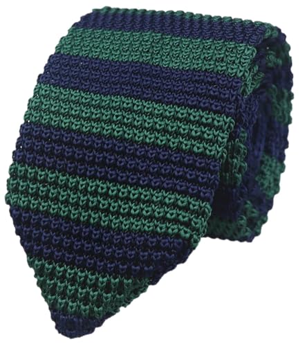 Elfeves Corbatas de punto puntiagudas para hombre, color puro, 7 cm, corbata de punto de negocios, Verde (Green Navy), talla única