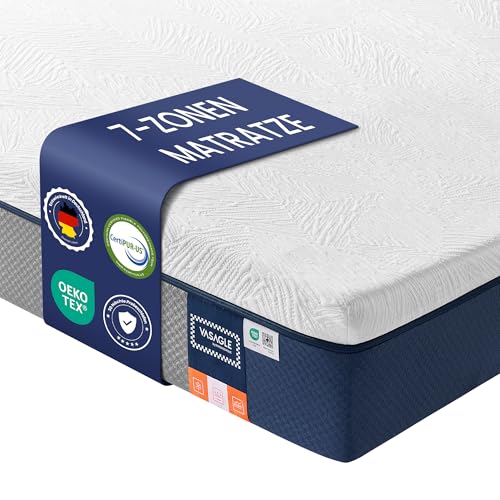 VASAGLE Matratze, 90 x 200 cm, Einzelmatratze aus Gel-Memory-Schaumstoff, mittelfest, H3, 7-Zonen-Unterstützung, atmungsaktiv, Abnehmbarer, maschinenwaschbarer Bezug, 20 cm dick, blau RMZ122QZ01