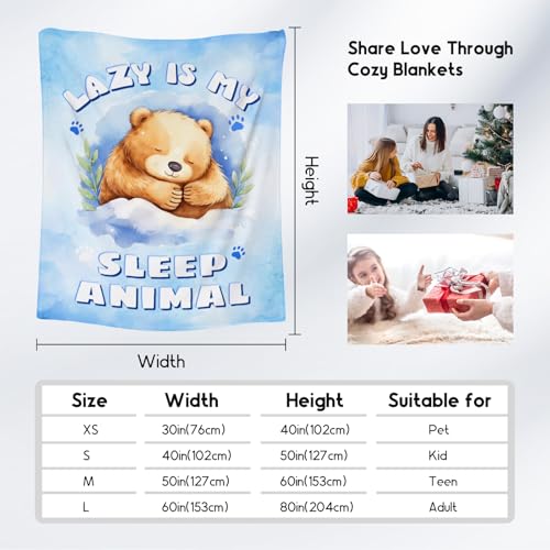 Bear Blanket, Cute Soft Throw Gifts for Girls, Cozy Flannel Throw Blankets for Couch Office, Blue 40"x50"