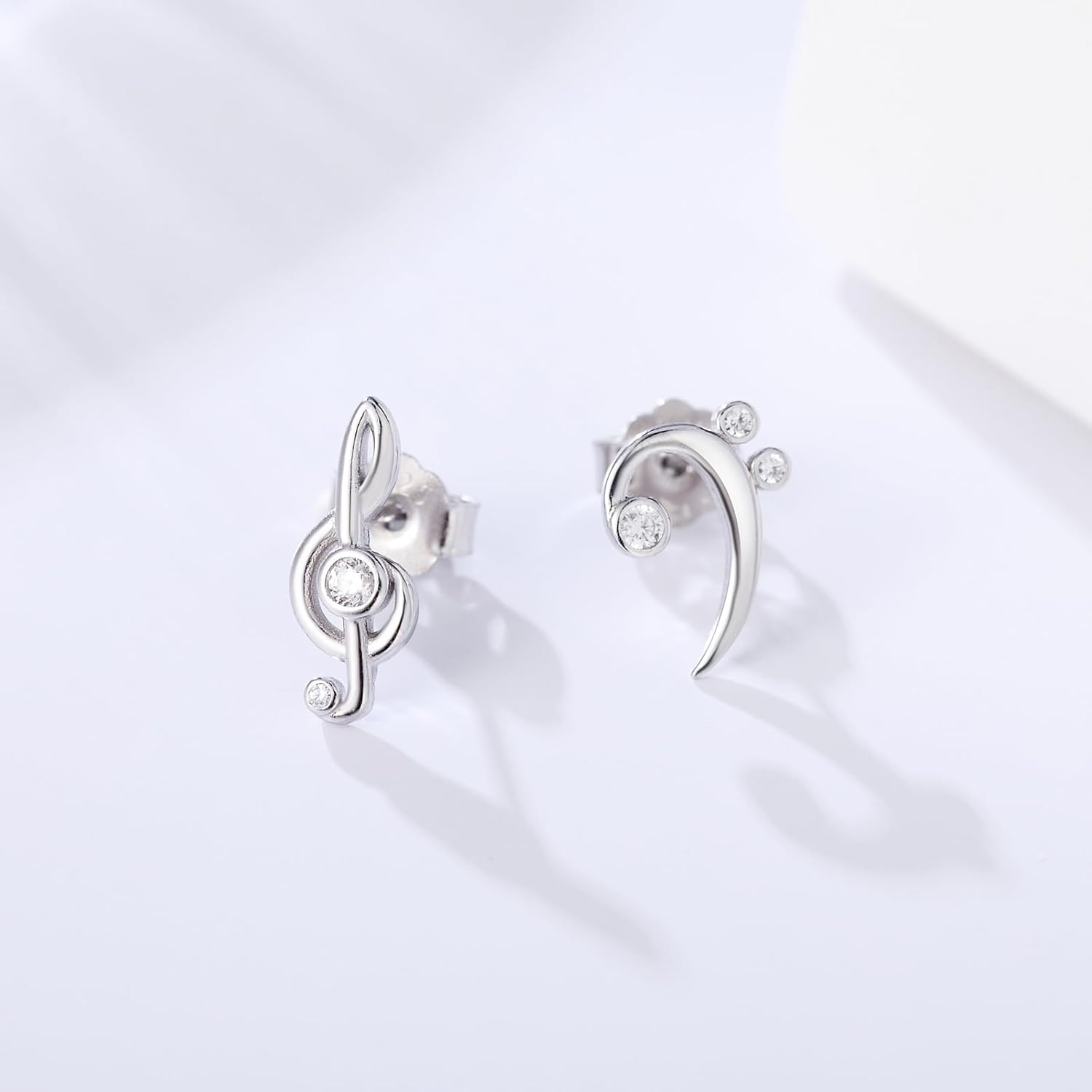 925 Sterling Silver Music Note Earrings Stud Musical Treble Bass Clef Jewelry Gifts Ideas for Music Lovers Women Musician Students