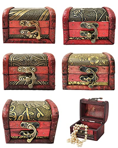 Chest Treasure Box 1 Pc - Pirates Treasure Chest with Metal Lock Small - Wood Treasure Box Gifts for Kids - Decorative Keepsake Box Small Chest Box - Mini Treasure Chest with Hinges & Latches Vintage
