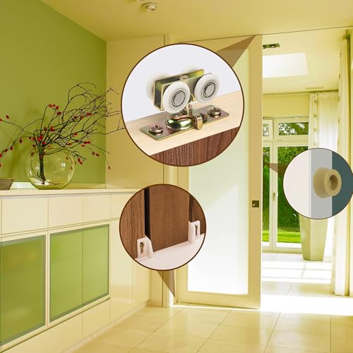 Image of 13 /16 inch Pocket Door Ball Bearing Hangers Fit Kenna-Frame, Crawford & Press-Rite Doors V-Type Tracks, Upgraded N 7065 with Quad-Wheel, 3 /4 inch C.T.C., Min. 1 inch Thick Doors, 2 Pack