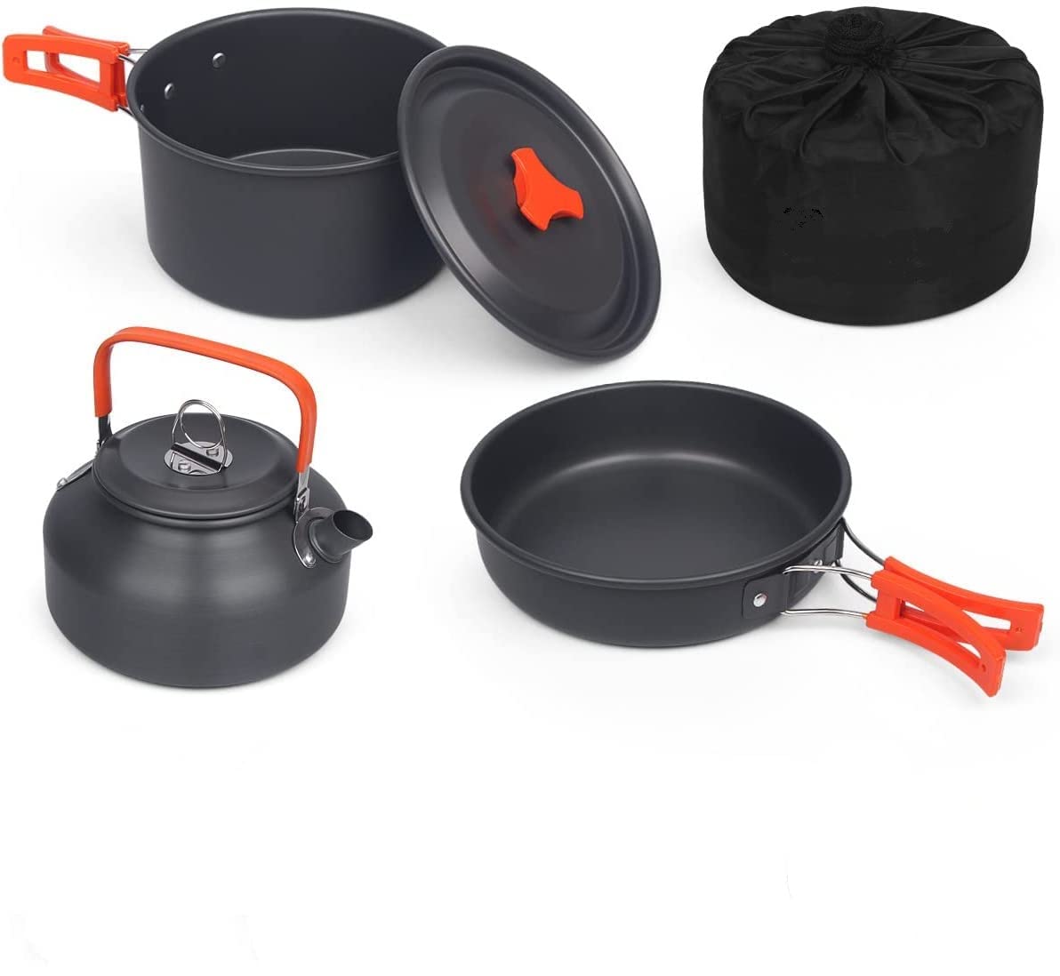 NILKANTH® Camping Cookware Outdoor Kettle Pot Pan Utensil Backpacking Out Bag Cooking Picnic Cookset for 2 Person (Orange)-picture-32