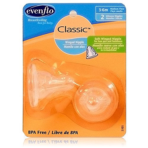 Evenflo 2 Pack Classic Winged Nipple, Medium Flow