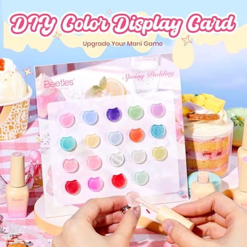 Image of Beetles Jelly Gel Nail Polish Set - Spring Pudding 20 Colors Pastel Gel Polish Kit Jelly Pink Purple Red Blue Green Glitter Silver Cat Eye Base Glossy Matte Top Coat Home Salon Summer Gifts for Women