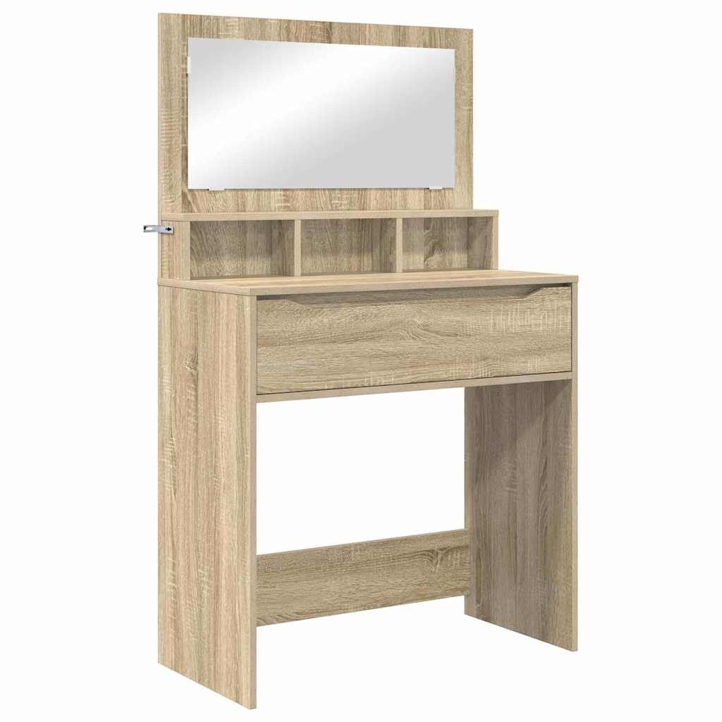 Tocador moderno de madera estable en tono roble Sonoma de 80 cm con espejo integrado