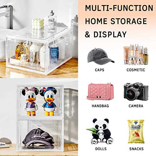 Byfu Shoe Box Drop Front Set Of 6, Plastic Stackable Shoe Storage Boxes With Lids, Sneaker Display Case Shoe Organizer Bins For Closet, Easy Assembly (Clear) #TOP6