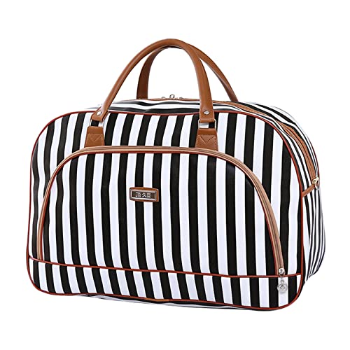 Bolsa feminina DYNWAVE grande de couro PU, para viagens curtas, fim de semana, com listras pretas e