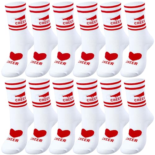 Cutecrop 12/24/48 Pairs Cheerleader Gifts Cheerleader Socks Cheer Ankle Sock for Women Girls Team Cheer Accessories(Red 12 Pairs)