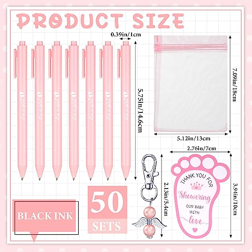 Ctosree 250 Pcs Baby Shower Favors Includes Ballpoint Pens Angel Keychains Organza Bags Thank You Cards for Guest Gifts Baby Shower Gender Reveal Party(Pink,It\'s a Girl) - Thumbnail 3