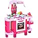 HOMCOM 38 Pz Bambini Bambini Cucina Gioca Set w/Realistico Suoni Luci Utensili Alimentari Pentole Elettrodomestici Giocattolo Gioco Rosa