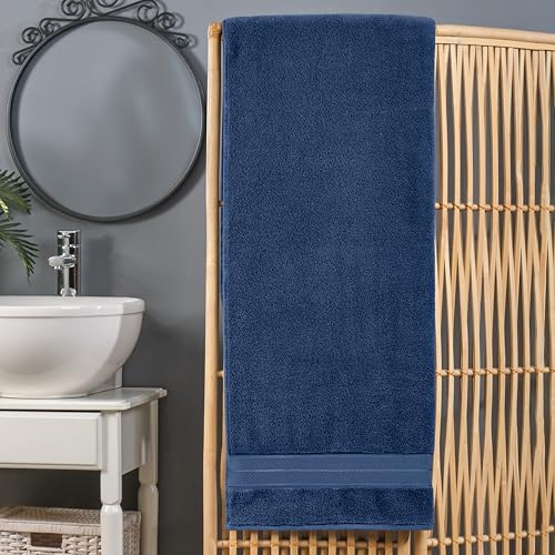 Image of Elegant Comfort Three Line Popcorn Extra Large Luxury Bath Towel - 40 inch x 80 inch inch, Premium Hotel Spa Quality 1 Piece Oversized Bath Sheet 100% Turkish Cotton Super Soft Highly Absorbent, Navy Blue