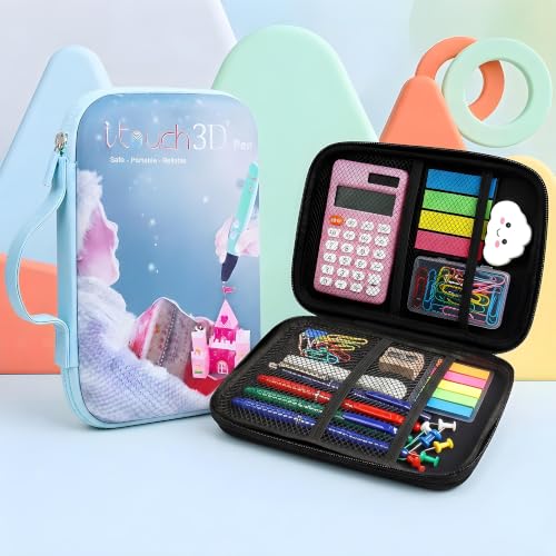 Image of WOL 3D Cartoon Printed Pencil Case with Compartments | Large Capacity Stationery Organizer Zipper Pouch, Water-Resistant Pen Holder for Girls, Boys, Kids, School, Travel & Office Use - Light Blue