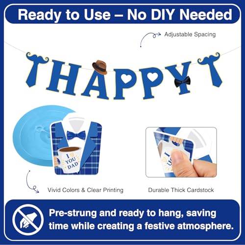 Image of 17pcs Fathers Day Decorations, Pre-assembly Father's Day Decor Happy Fathers Day Banner Fathers Day Hanging Decorations, Fathers Day Decorations for Party Home Office