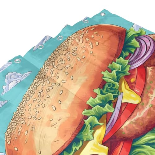 Rideau de douche imprimé hamburger avec crochets 183x183cm imperméable